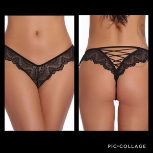 Black Floral Lace Strappy Ladderback Hipster Panty